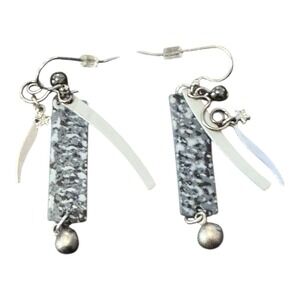 1980s Modern Unique Dangle Earrings Shooting Star Stone Look Ball 2"